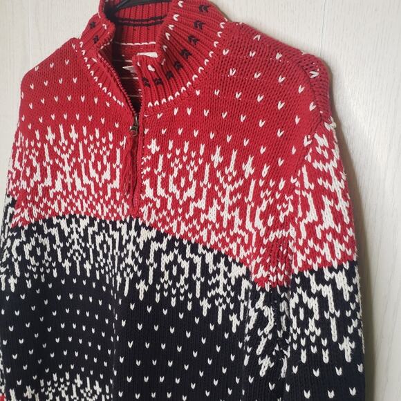 Coldwater Creek red black white intarsia knitted 1/4 zip sweater size Large - Picture 4 of 8